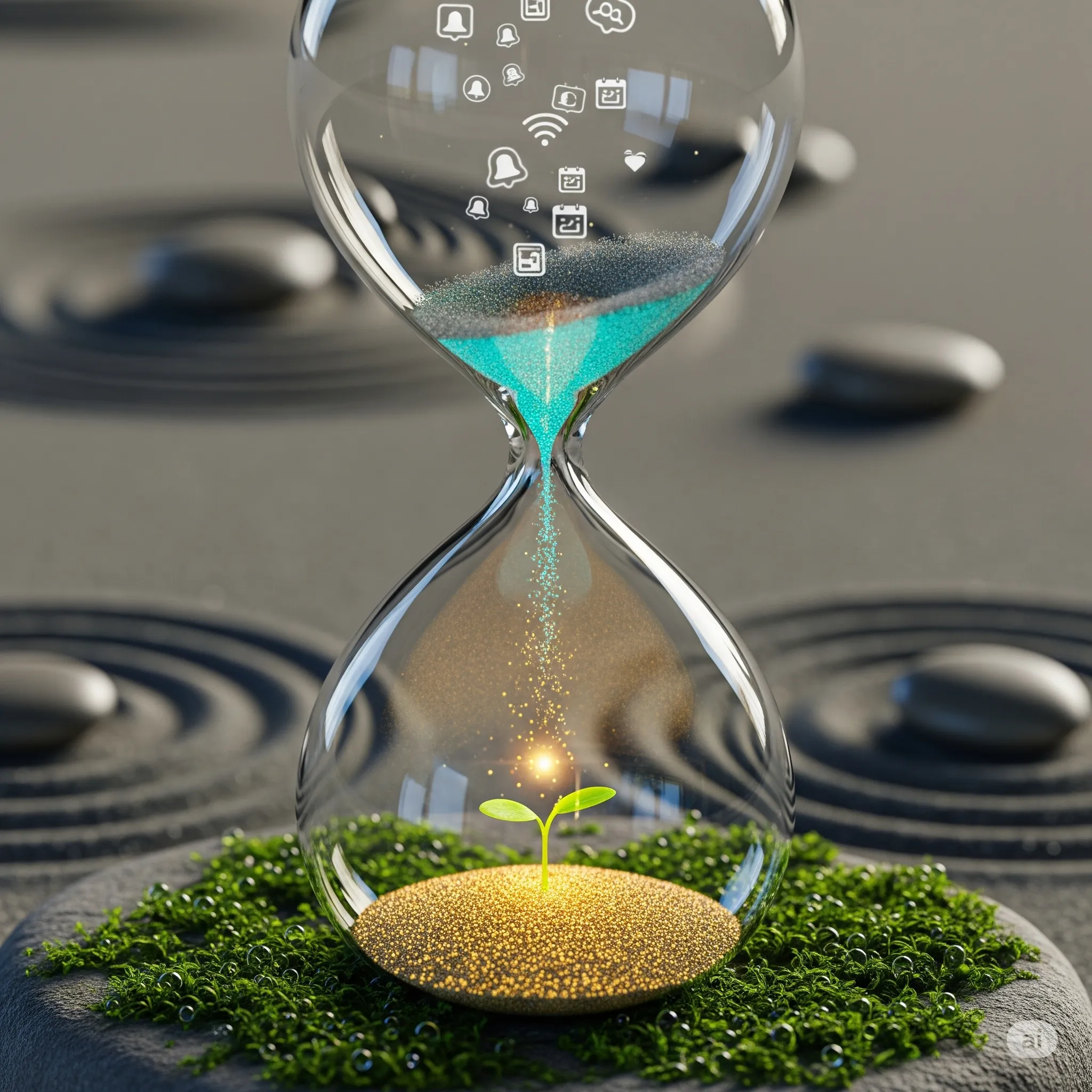 Reloj de arena transformándose en planta